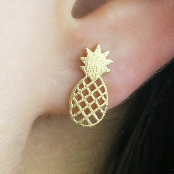 Pineapple Gold Stud Dainty Earrings - Picture 4 of 4